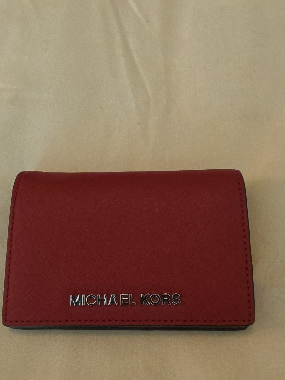 Michael Kors Red Saffiano Card Holder with Silver Logo